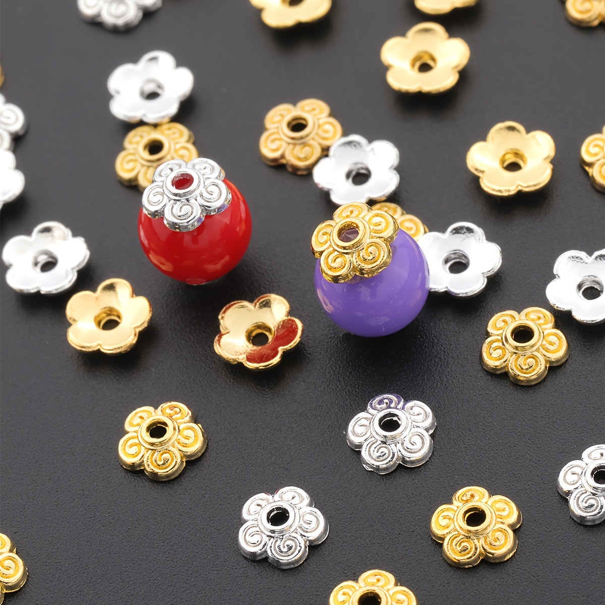 200pcs 6mm Threaded Pattern Bead Caps for Handmade Jewellery